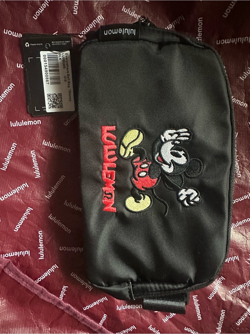 lululemon athletica Black Toiletry Pouch with Embroidered Mickey and Red Logo
